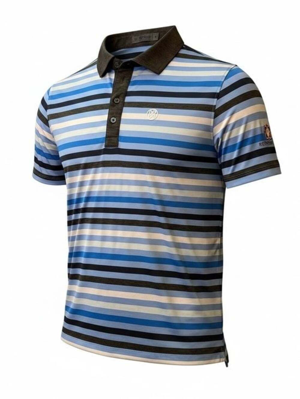 G/FORE Blue Jersey Striped Golf Polo